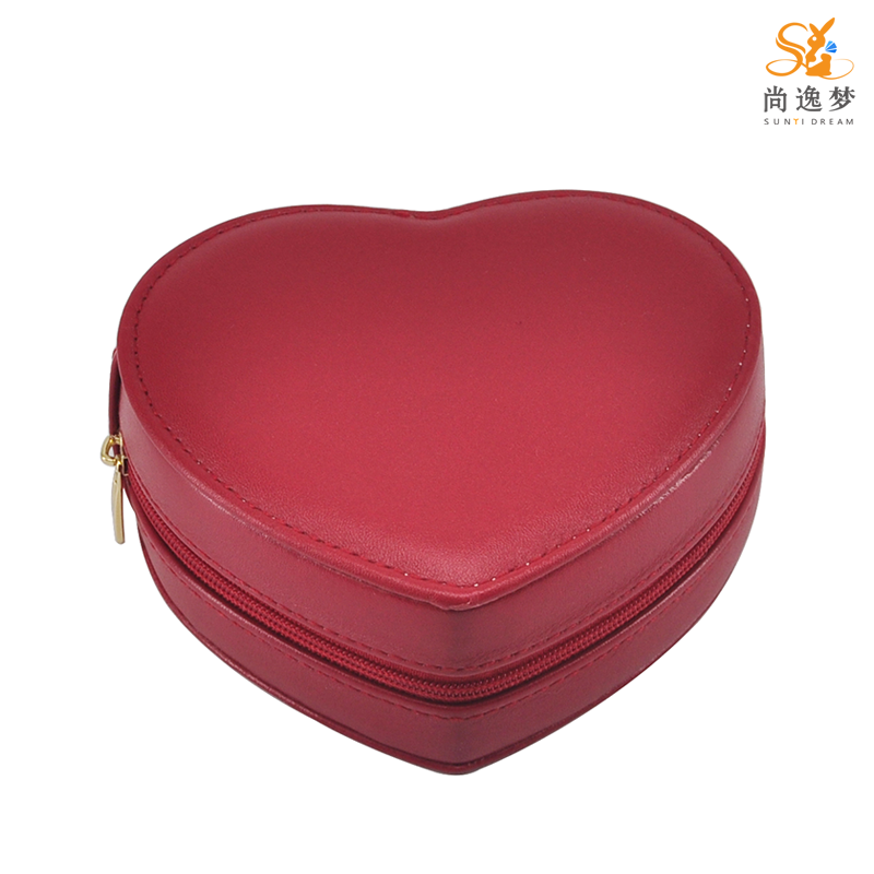 Red Napa Leather Heart Shape Red Color Travel Jewelry Box